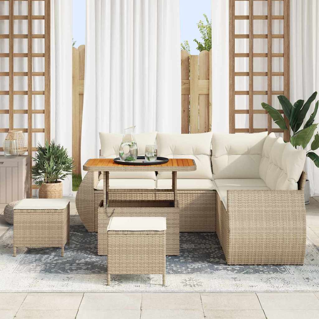 Tuin Sofa Set met kussen 8 pcs Beige en Crème poly rattan