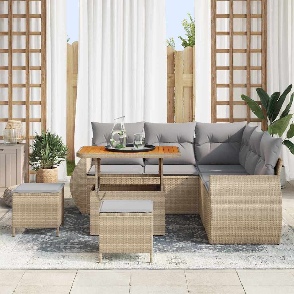 Tuin Sofa Set 8 st 7-Aantal zitplaatsen Beige en Licht Grijs