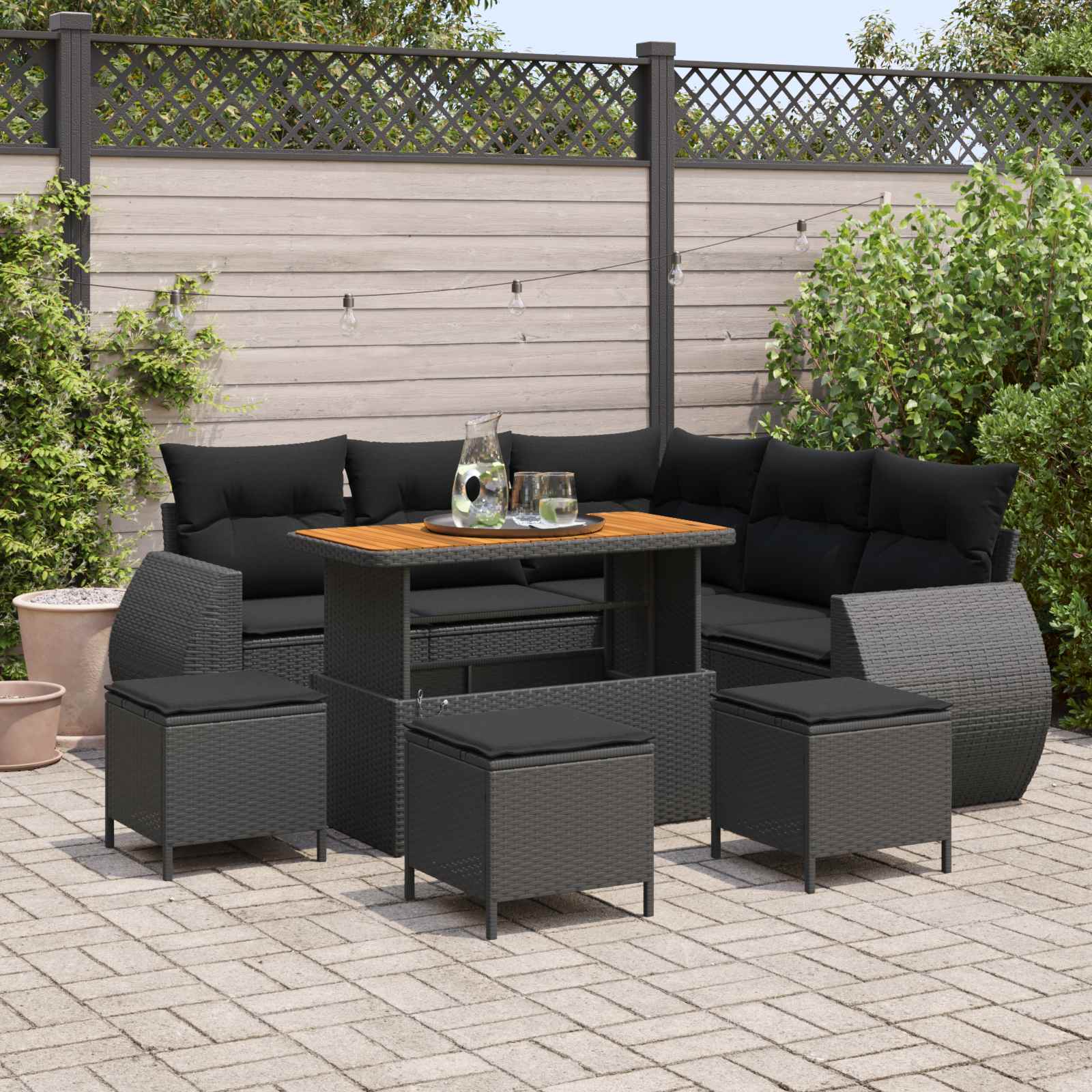 Tuin Sofa Set 9 st 8-Aantal zitplaatsen Zwart poly rattan