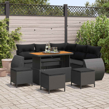 Tuin Sofa Set 9 st 8-Aantal zitplaatsen Zwart poly rattan