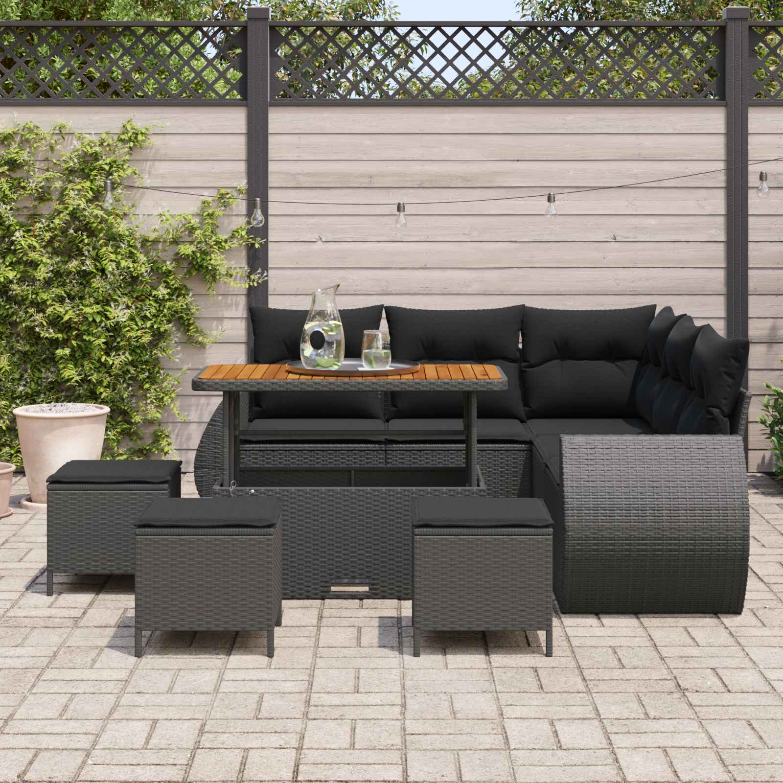 Tuin Sofa Set 9 st 8-Aantal zitplaatsen Zwart poly rattan