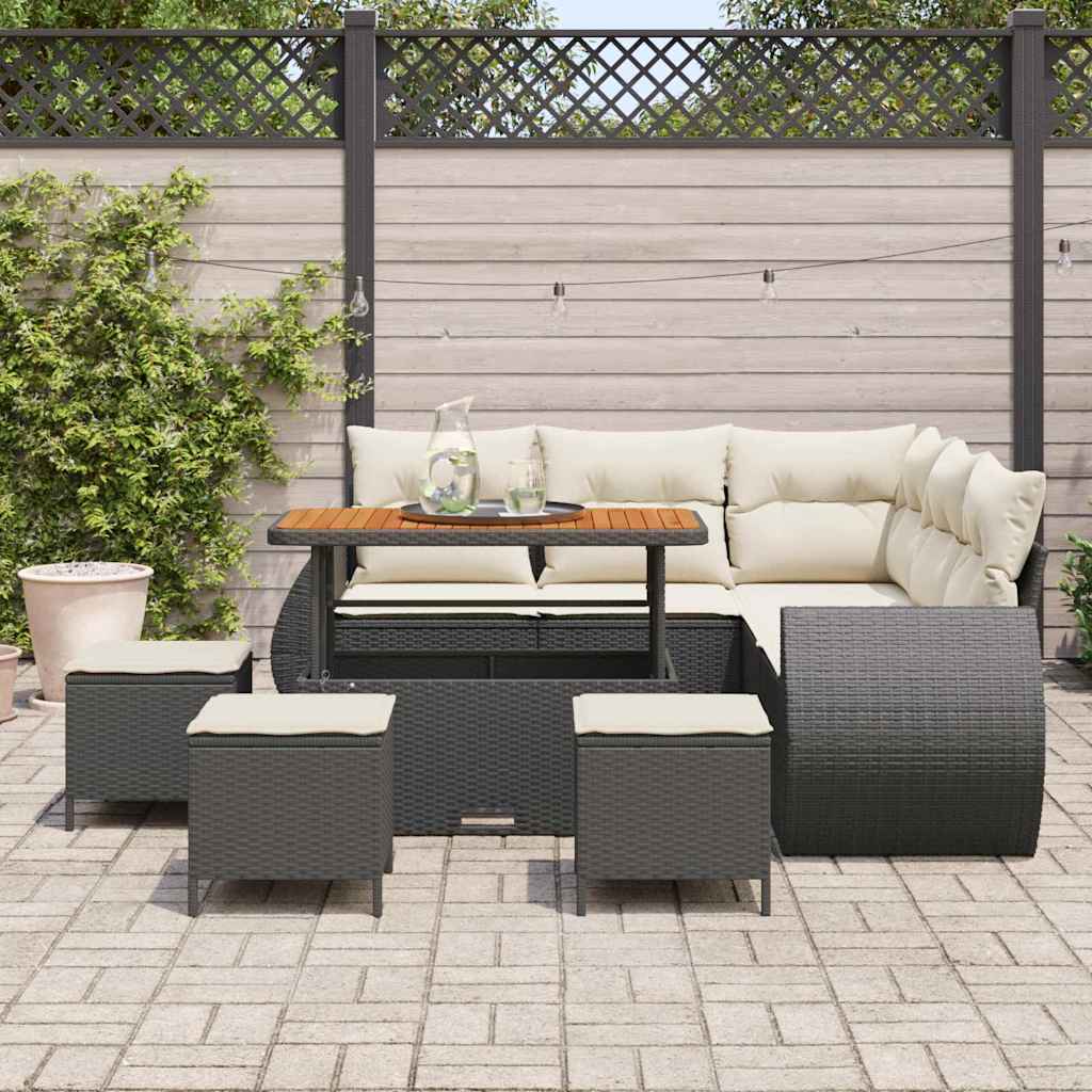 Tuin Sofa Set 9 st 8-Aantal zitplaatsen Zwart en Crème