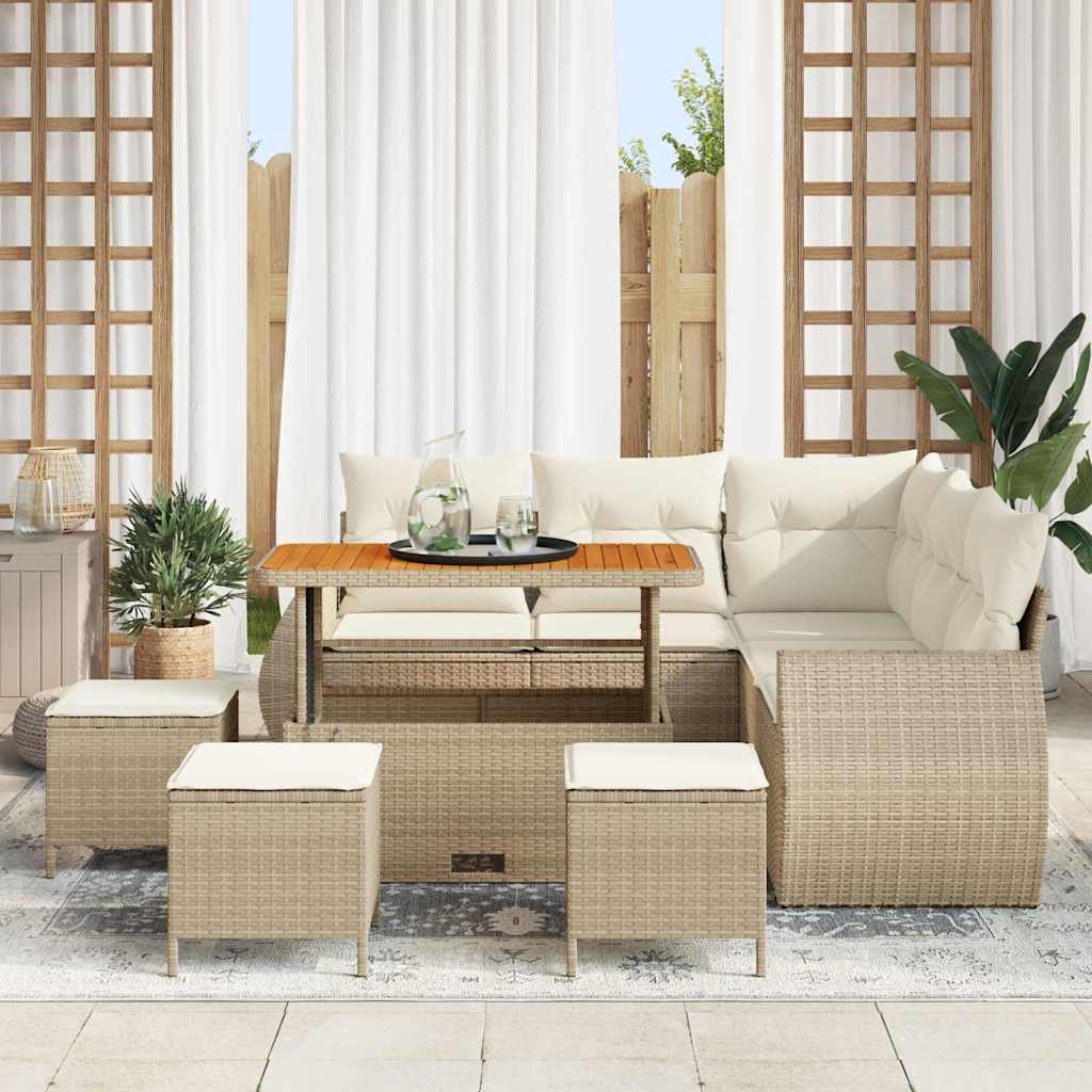 Tuin Sofa Set met kussen 9 pcs Beige en Crème poly rattan