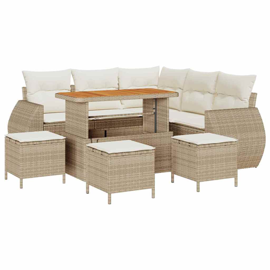 Tuin Sofa Set met kussen 9 pcs Beige en Crème poly rattan