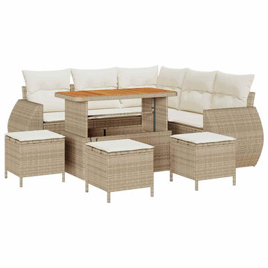 Tuin Sofa Set met kussen 9 pcs Beige en Crème poly rattan
