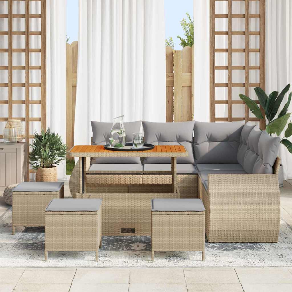Tuin Sofa Set 9 st 8-Aantal zitplaatsen Beige en Licht Grijs
