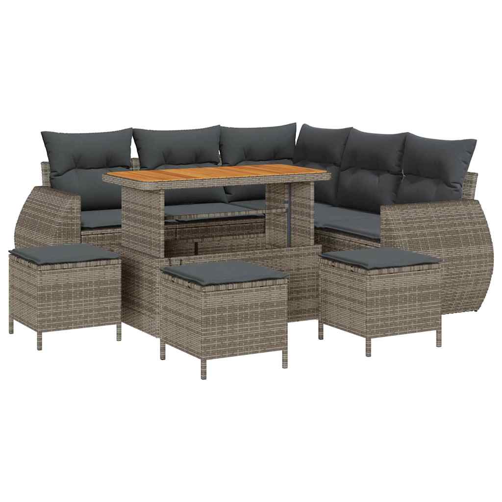 Tuin Sofa Set 9 st 8-Aantal zitplaatsen Grijs poly rattan
