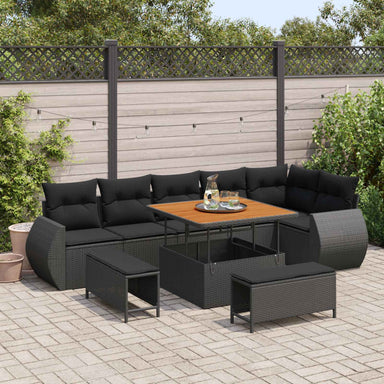 Tuin Sofa Set 9 st 9-Aantal zitplaatsen Zwart Poly Rattan