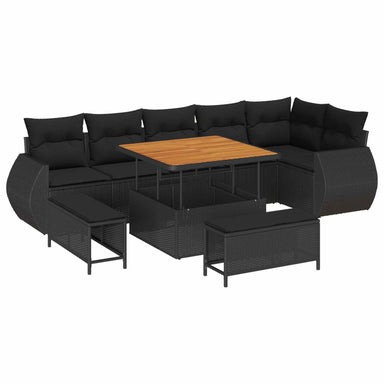 Tuin Sofa Set 9 st 9-Aantal zitplaatsen Zwart Poly Rattan