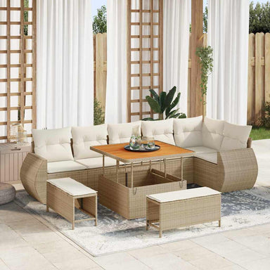 Tuin Sofa Set 9 st 9-Aantal zitplaatsen Beige en Crème