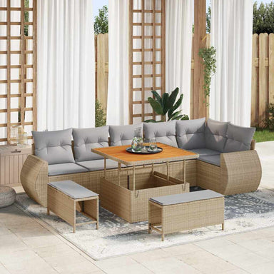 Tuin Sofa Set 9 st 9-Aantal zitplaatsen Beige en Licht Grijs