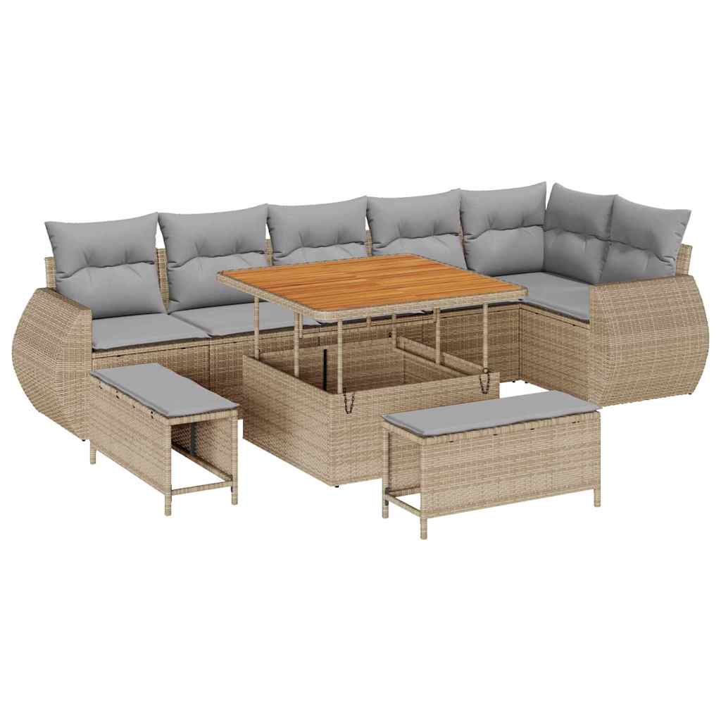 Tuin Sofa Set 9 st 9-Aantal zitplaatsen Beige en Licht Grijs