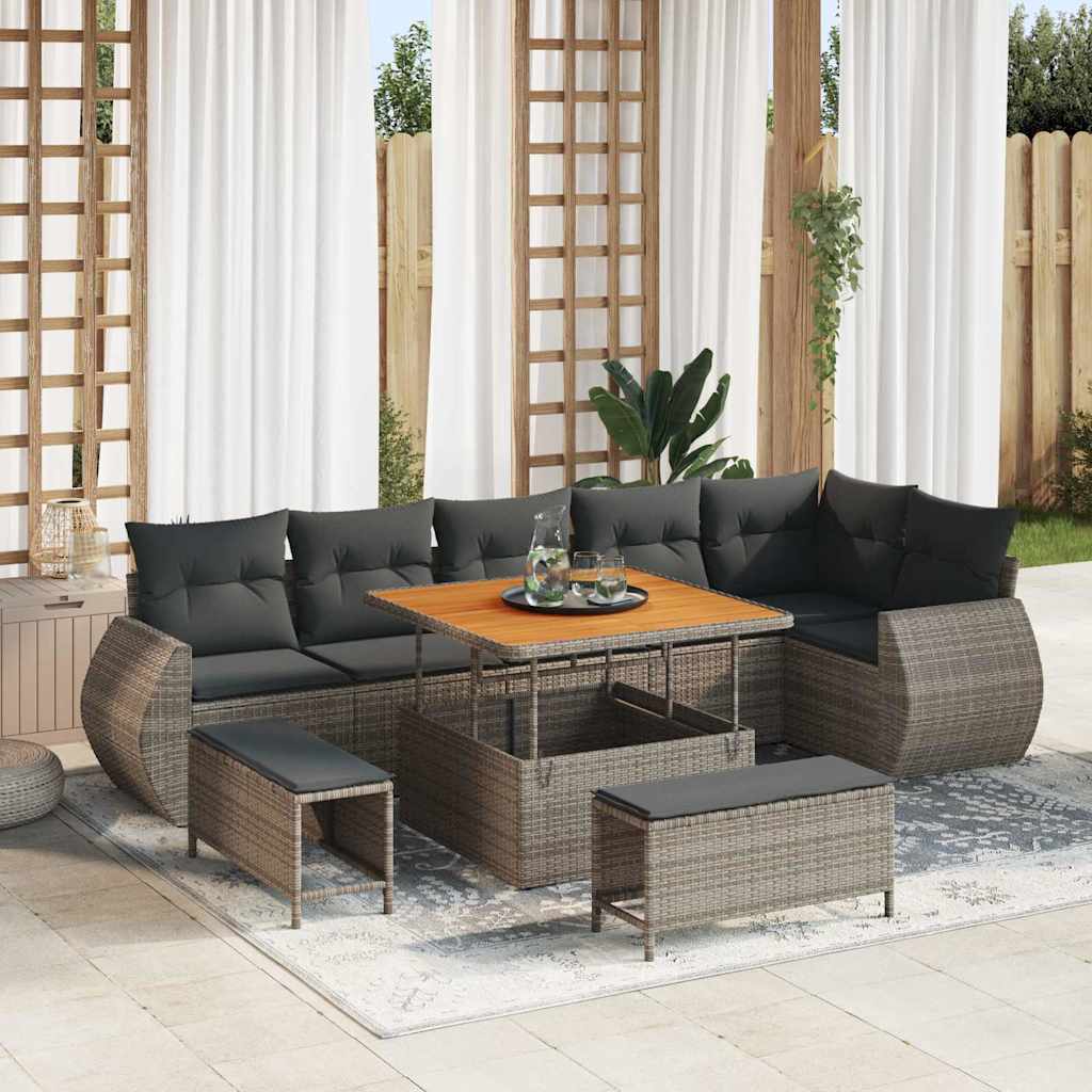 Tuin Sofa Set 9 st 9-Aantal zitplaatsen Grijs Poly Rattan