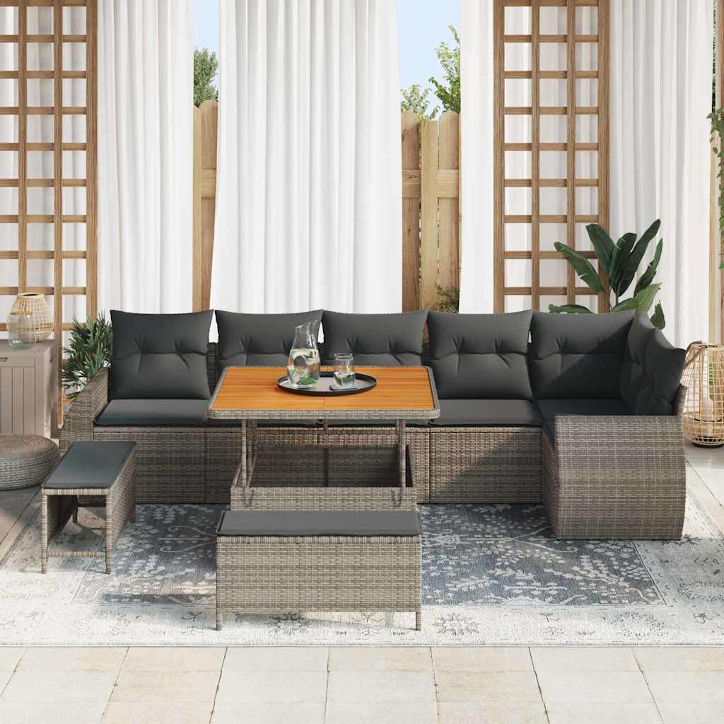 Tuin Sofa Set 9 st 9-Aantal zitplaatsen Grijs Poly Rattan