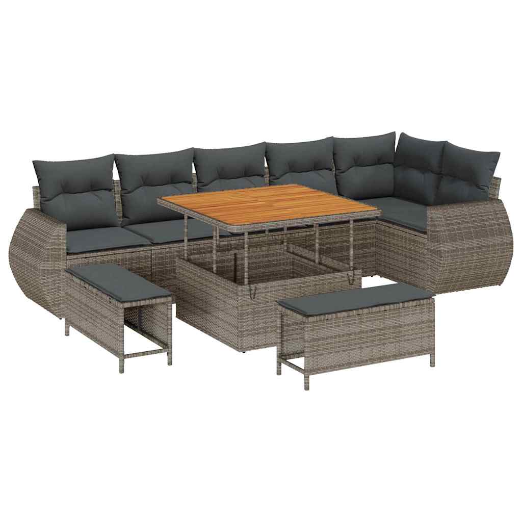 Tuin Sofa Set 9 st 9-Aantal zitplaatsen Grijs Poly Rattan