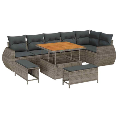 Tuin Sofa Set 9 st 9-Aantal zitplaatsen Grijs Poly Rattan