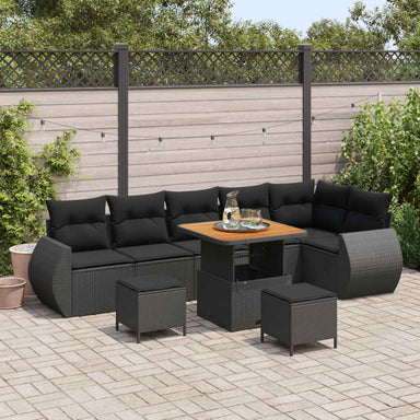 Tuin Sofa Set 9 st 9-Aantal zitplaatsen Zwart Poly Rattan