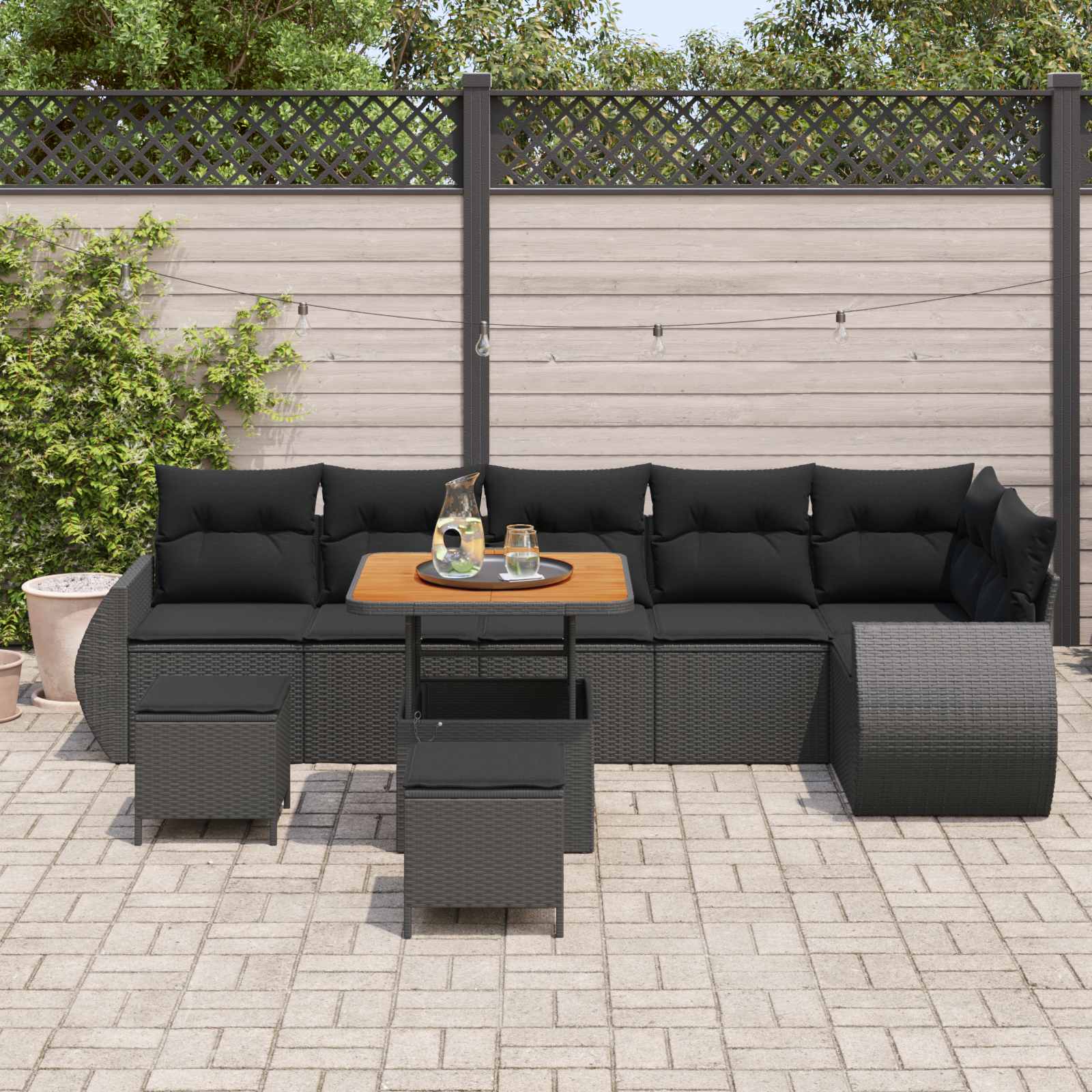Tuin Sofa Set 9 st 9-Aantal zitplaatsen Zwart Poly Rattan