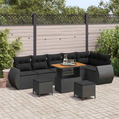 Tuin Sofa Set 9 st 9-Aantal zitplaatsen Zwart Poly Rattan