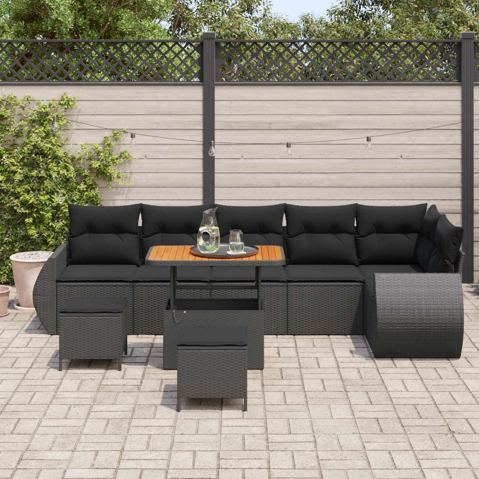 Tuin Sofa Set 9 st 9-Aantal zitplaatsen Zwart Poly Rattan