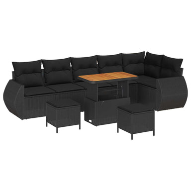 Tuin Sofa Set 9 st 9-Aantal zitplaatsen Zwart Poly Rattan