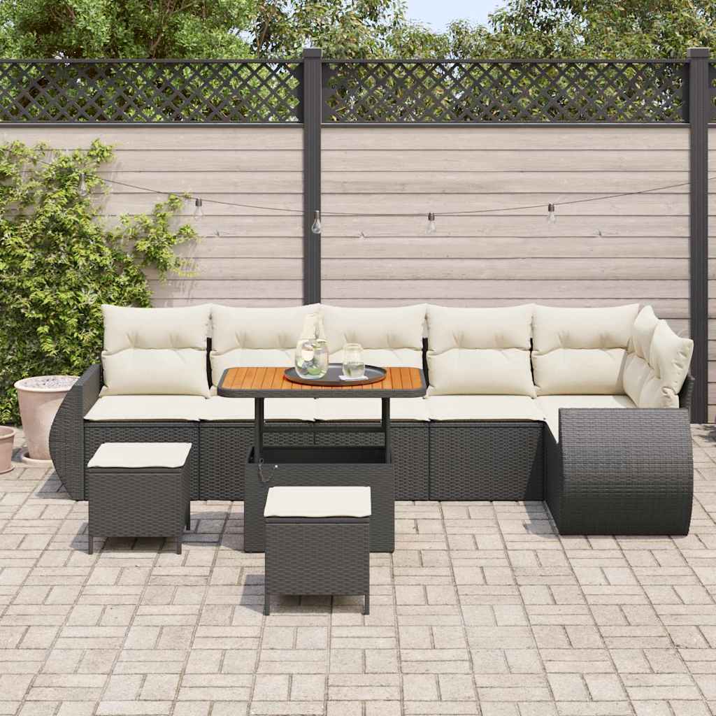 Tuin Sofa Set 9 st 9-Aantal zitplaatsen Zwart en Crème