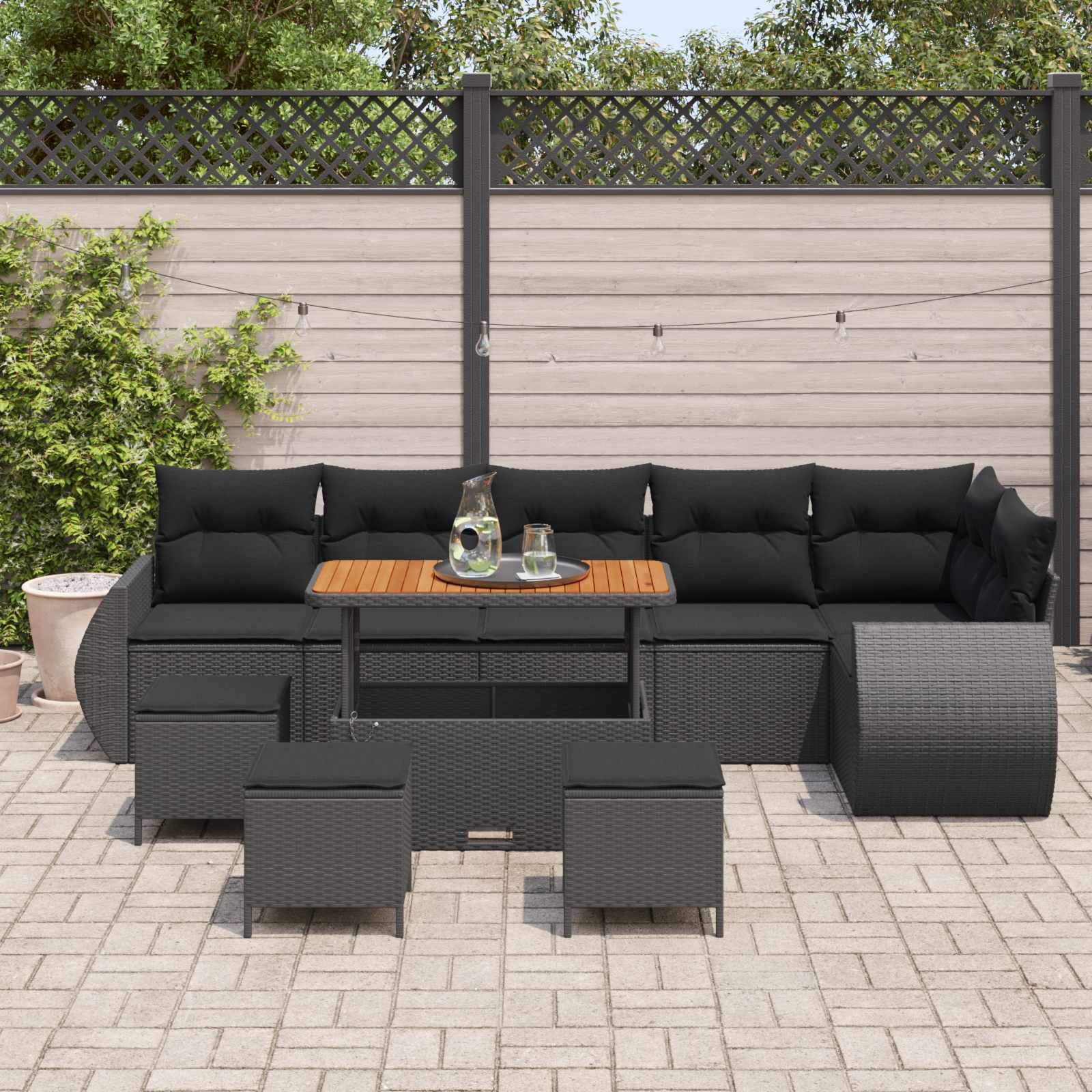Tuin Sofa Set 10 st 10-Aantal zitplaatsen Zwart Poly Rattan