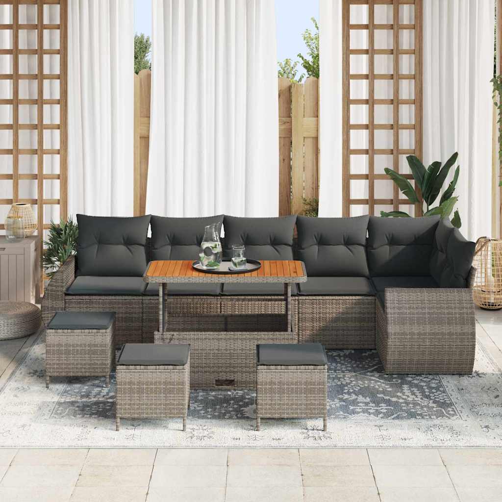 Tuin Sofa Set 10 st 10-Aantal zitplaatsen Grijs Poly Rattan