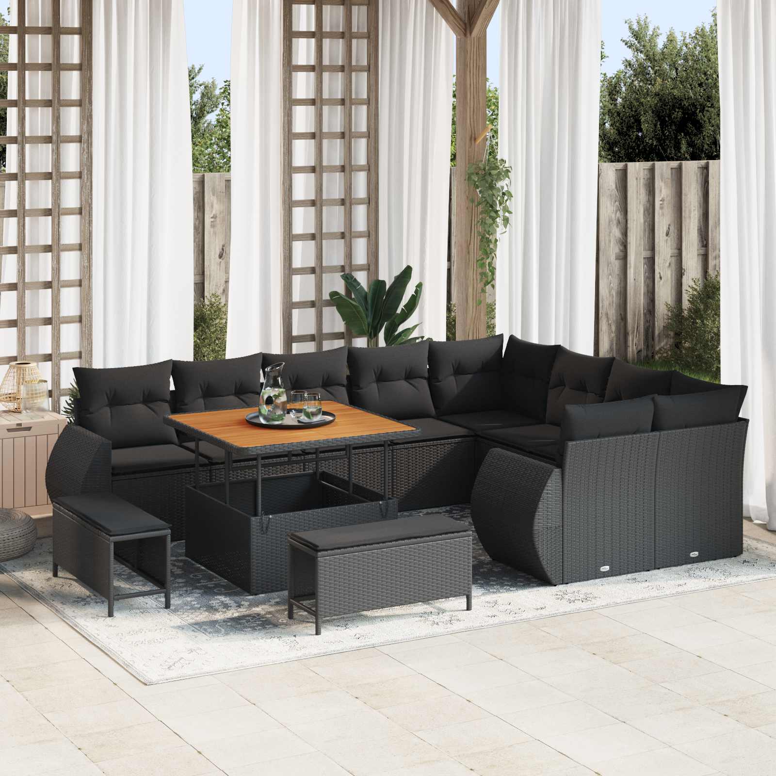 Tuin Sofa Set 12 st 12-Aantal zitplaatsen Zwart Poly Rattan