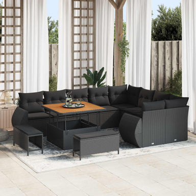 Tuin Sofa Set 12 st 12-Aantal zitplaatsen Zwart Poly Rattan