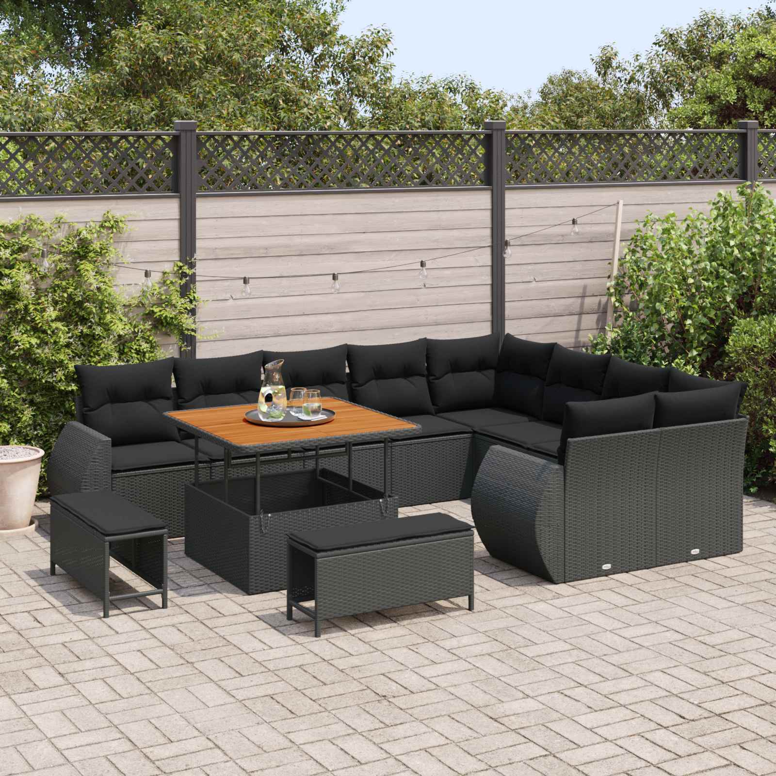 Tuin Sofa Set 12 st 12-Aantal zitplaatsen Zwart Poly Rattan