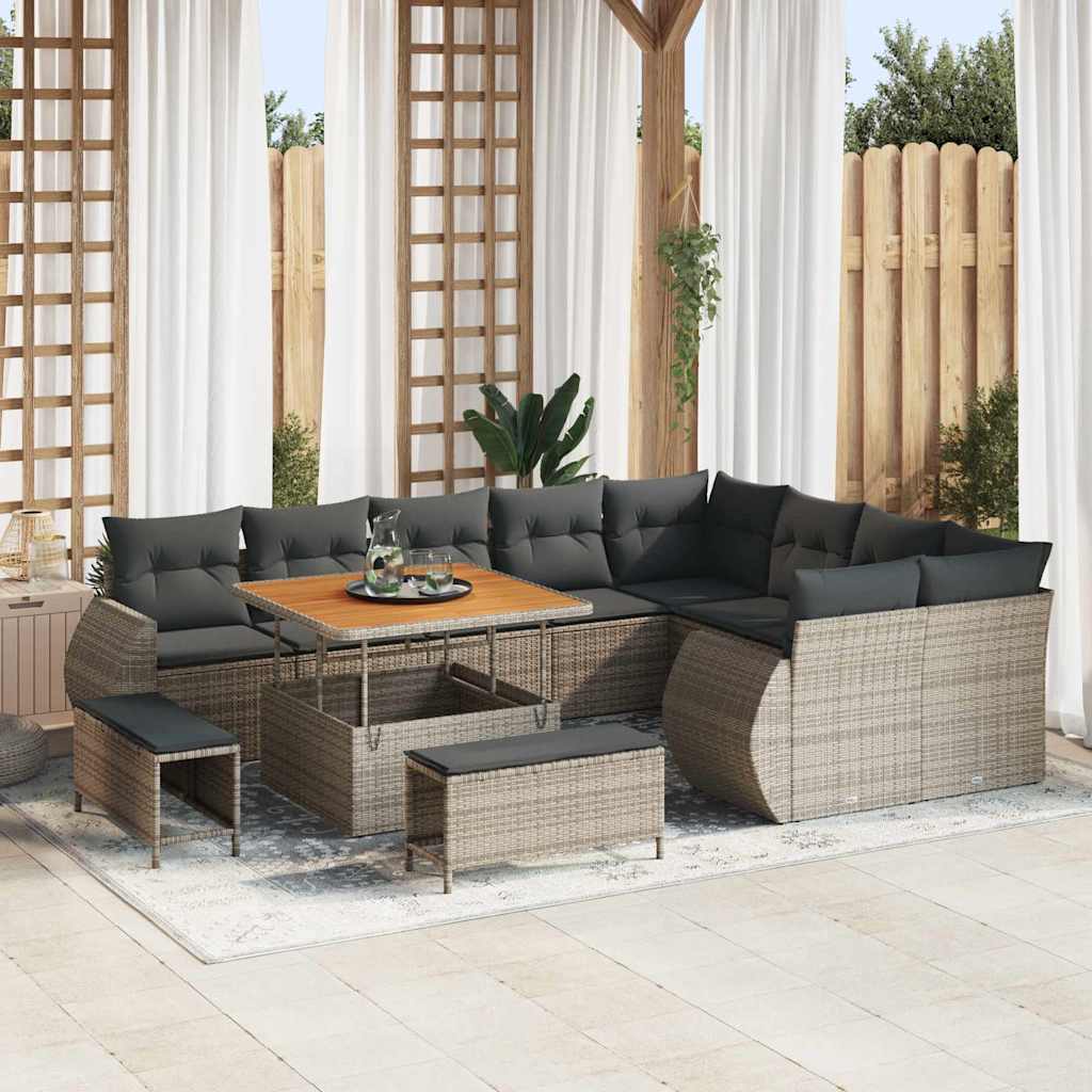 Tuin Sofa Set 12 st 12-Aantal zitplaatsen Grijs Poly Rattan