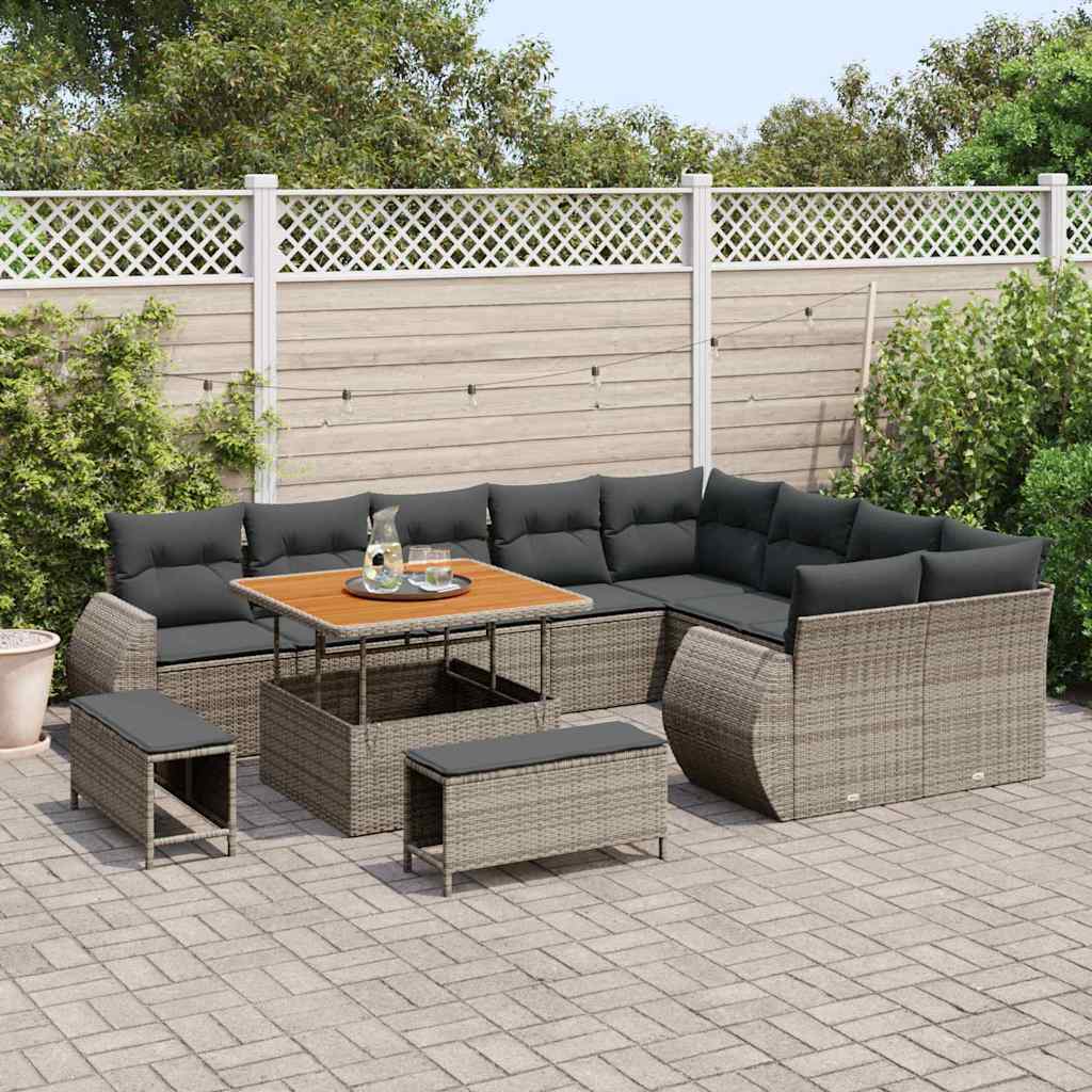 Tuin Sofa Set 12 st 12-Aantal zitplaatsen Grijs Poly Rattan