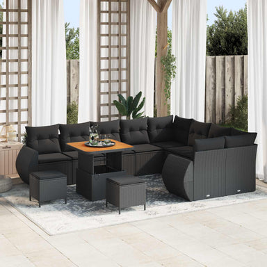 Tuin Sofa Set 12 st 12-Aantal zitplaatsen Zwart Poly Rattan