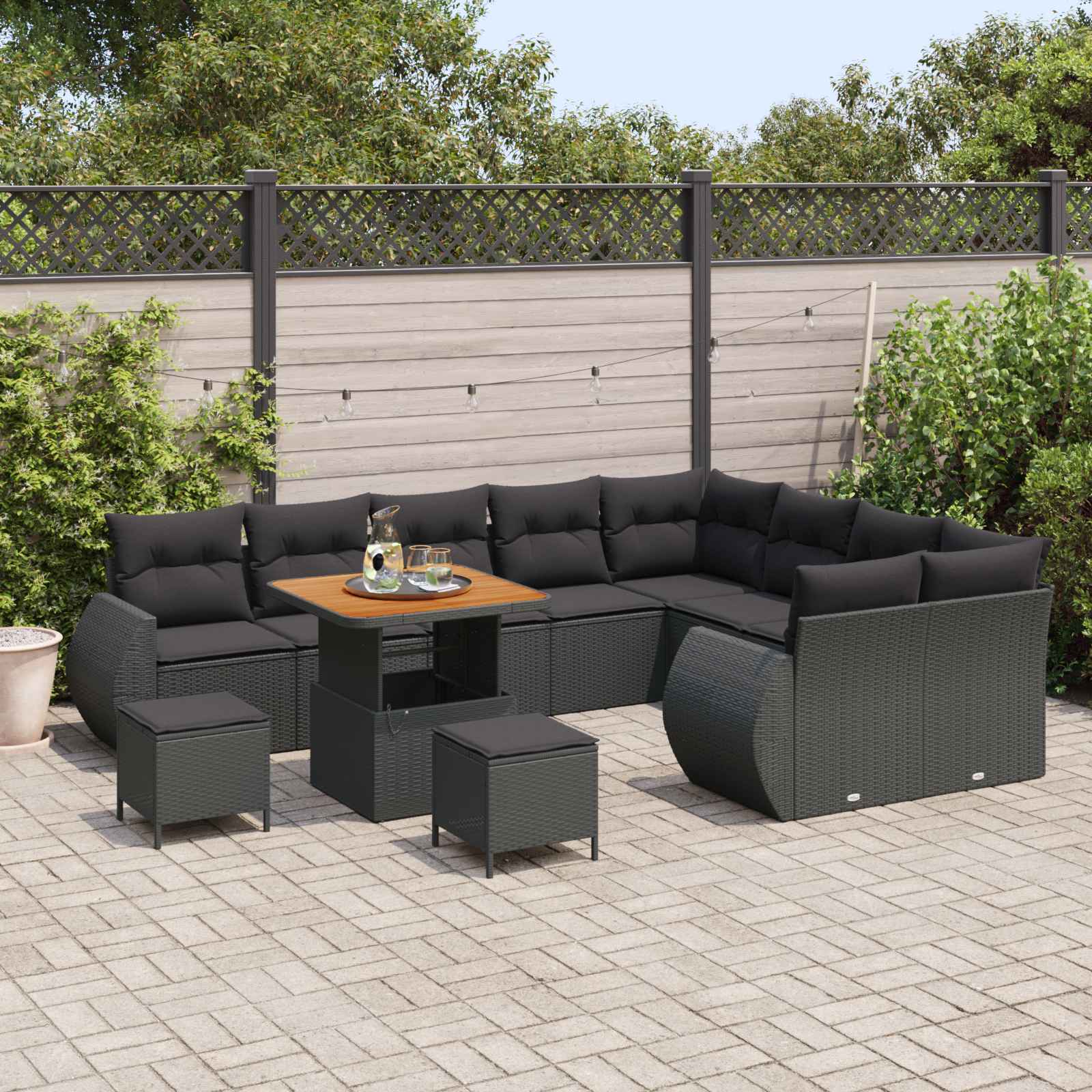 Tuin Sofa Set 12 st 12-Aantal zitplaatsen Zwart Poly Rattan