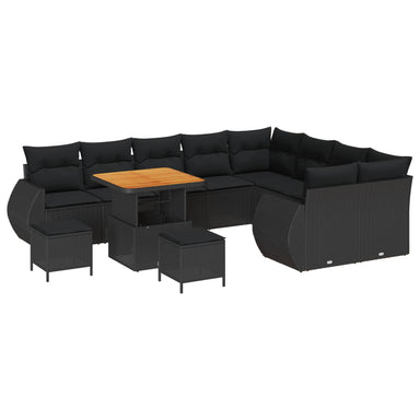 Tuin Sofa Set 12 st 12-Aantal zitplaatsen Zwart Poly Rattan