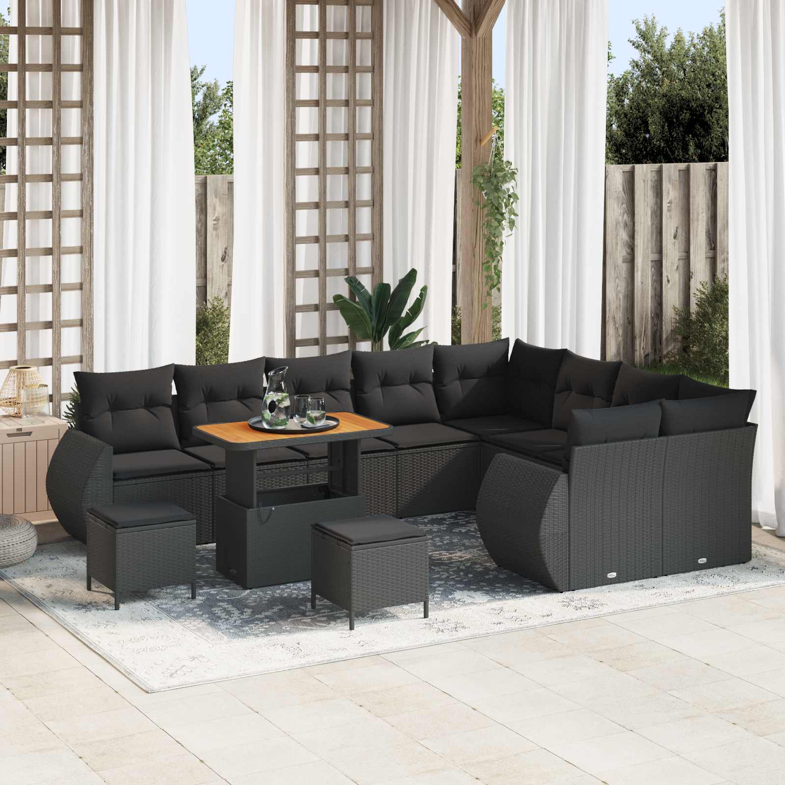Tuin Sofa Set 12 st 12-Aantal zitplaatsen Zwart Poly Rattan
