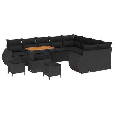 Tuin Sofa Set 12 st 12-Aantal zitplaatsen Zwart Poly Rattan