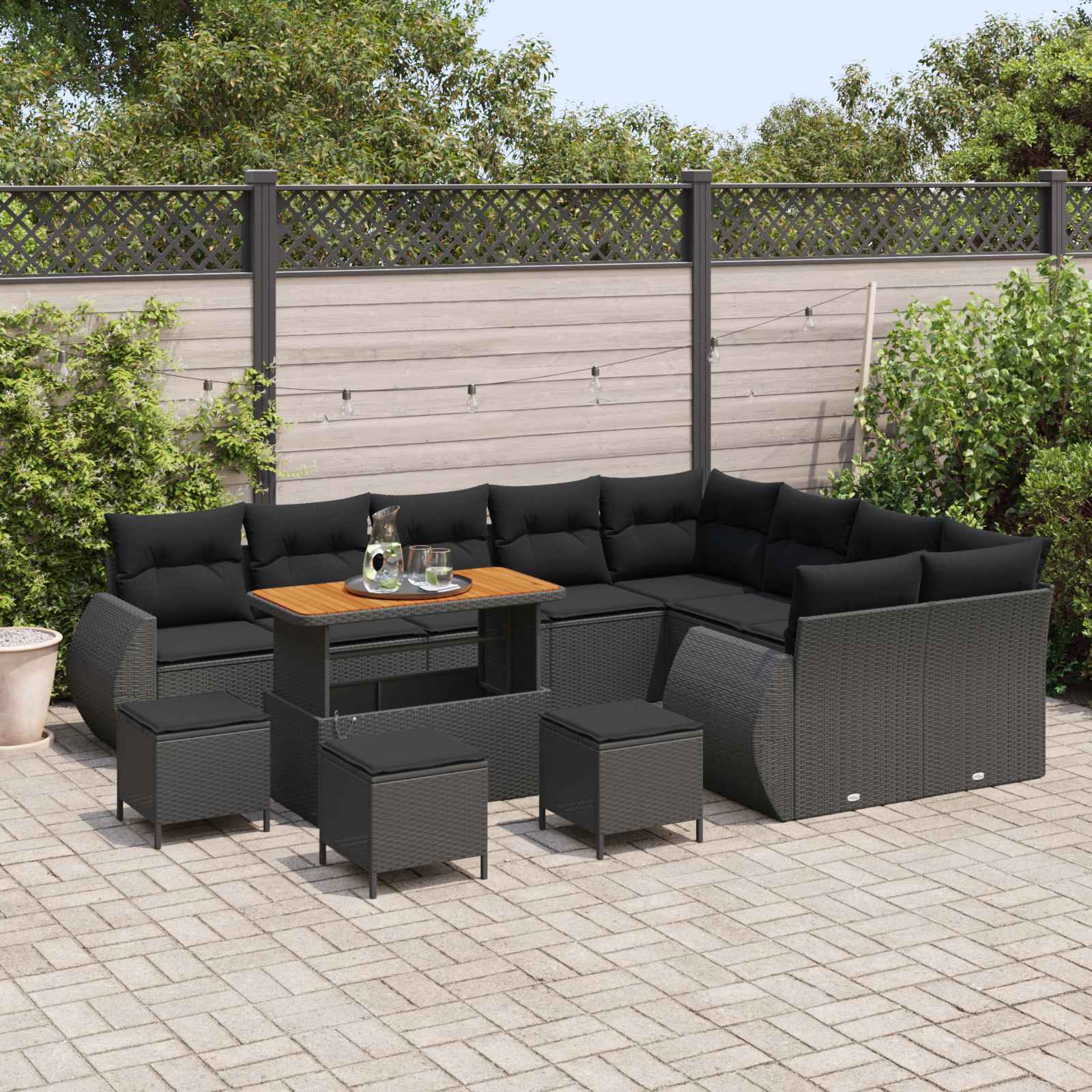 Tuin Sofa Set 13 st 12-Aantal zitplaatsen Zwart Poly Rattan