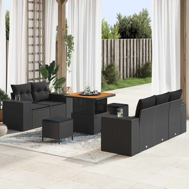 Tuin Sofa Set 8 st 8-Aantal zitplaatsen Zwart Poly Rattan