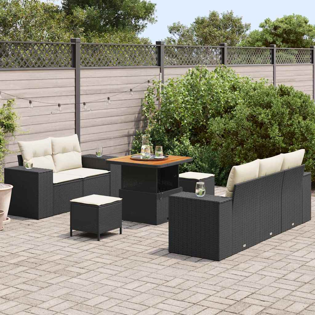Tuin Sofa Set 8 st 8-Aantal zitplaatsen Zwart en Crème