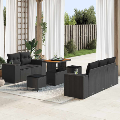 Tuin Sofa Set 8 st 8-Aantal zitplaatsen Zwart Poly Rattan