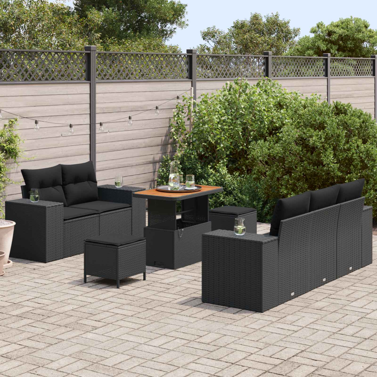 Tuin Sofa Set 8 st 8-Aantal zitplaatsen Zwart Poly Rattan