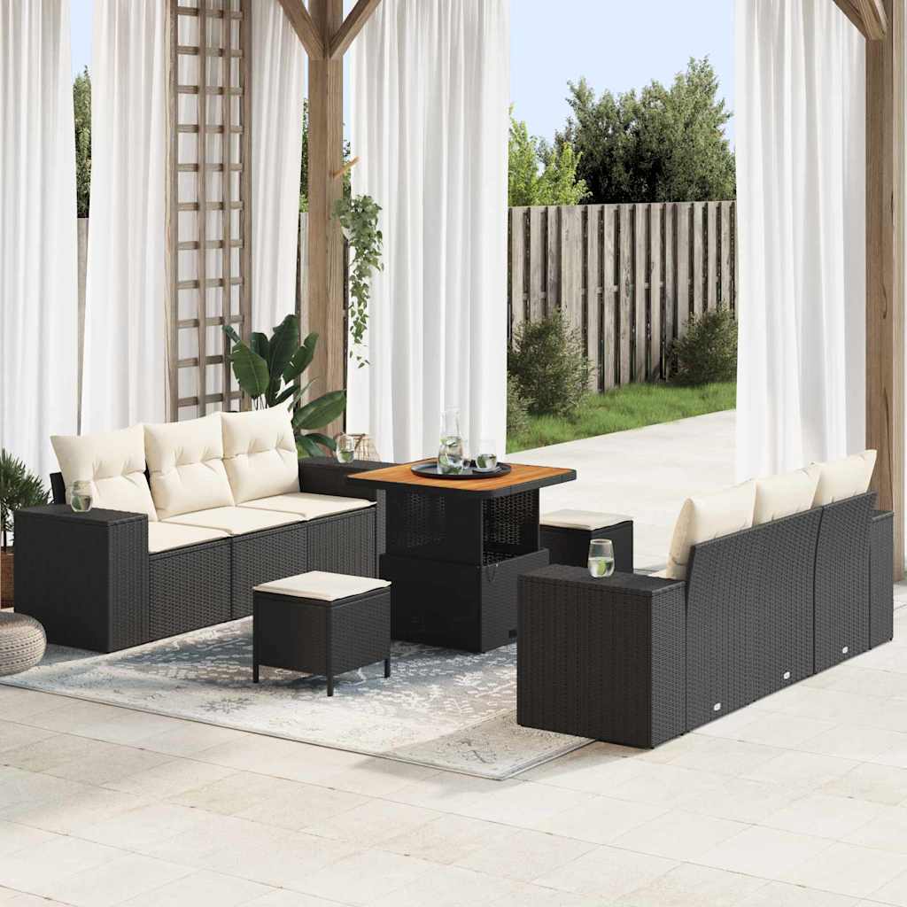 Tuin Sofa Set Zwart en Crème 221 x 204 x 85 cm Poly Rattan