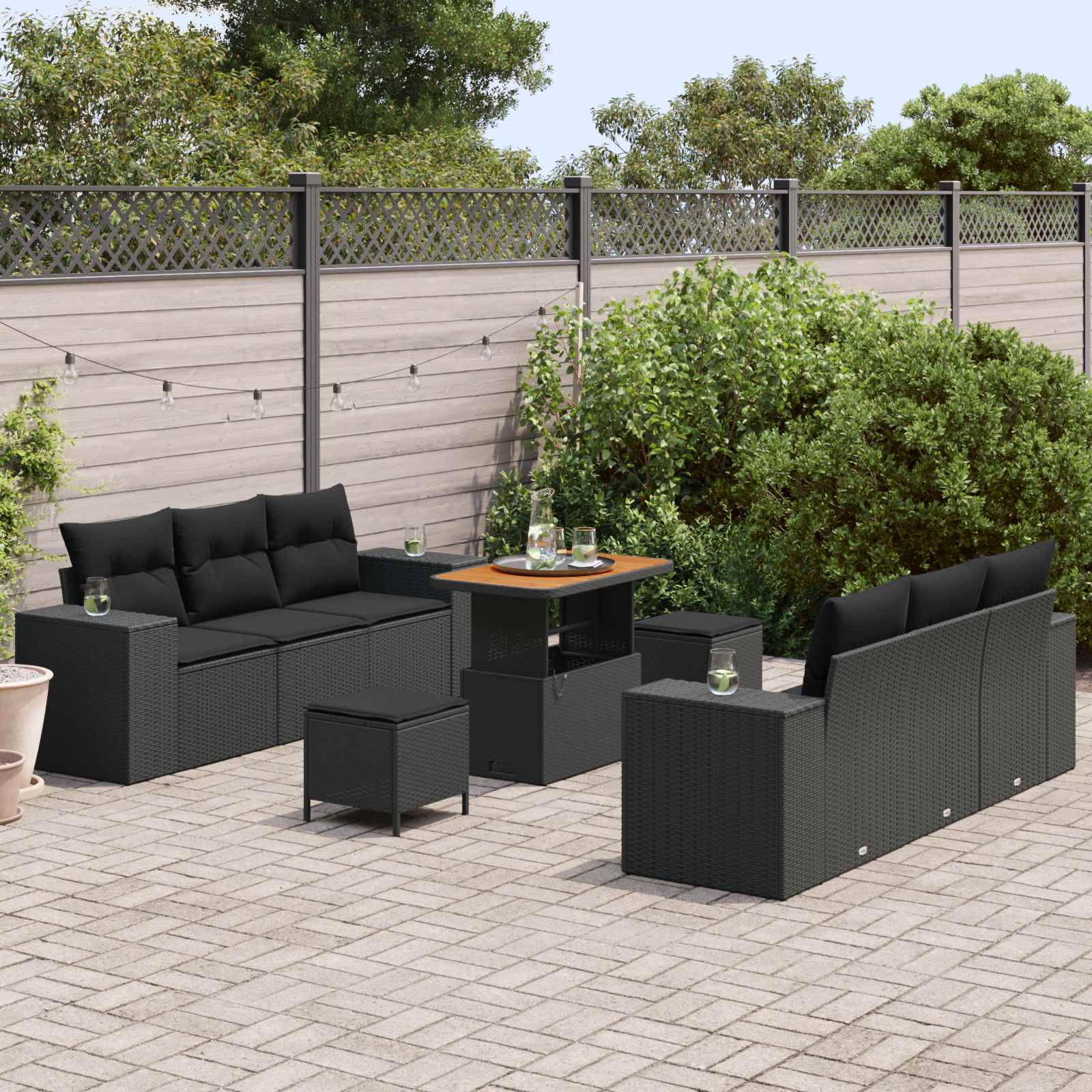 Tuin Sofa Set met kussen met opslag 9 pcs Zwart Poly Rattan