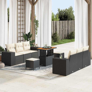 Tuin Sofa Set met kussen 9 pcs Zwart en Crème Poly Rattan