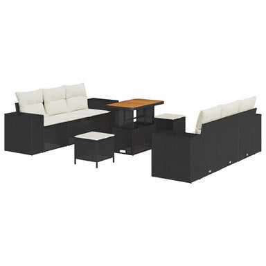 Tuin Sofa Set met kussen 9 pcs Zwart en Crème Poly Rattan