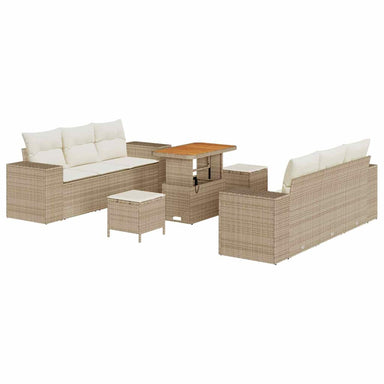 Tuin Sofa Set met kussen 9 pcs Beige en Crème Poly Rattan