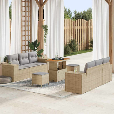 Tuin Sofa Set 9 st Beige en Licht Grijs Poly Rattan