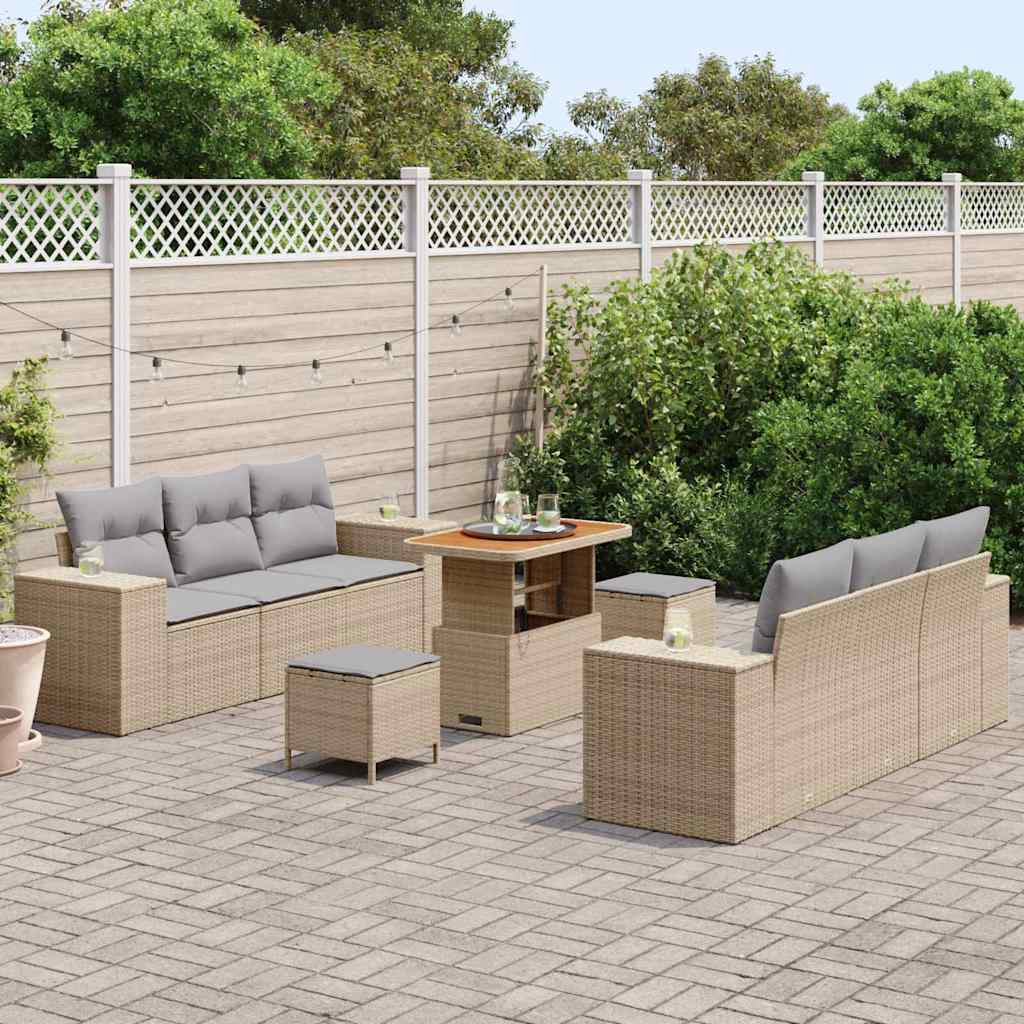 Tuin Sofa Set 9 st Beige en Licht Grijs Poly Rattan